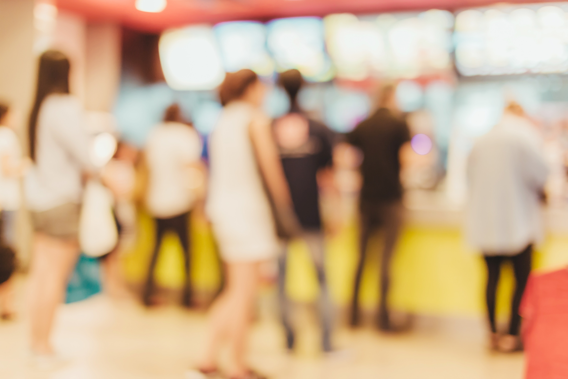 blur image background of counter with people in fastfood shop